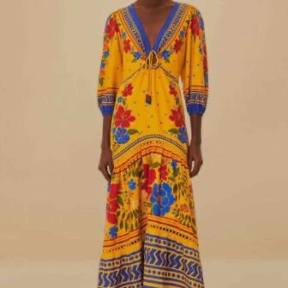 Farm Rio Floral Yard Yellow Maxi Dress